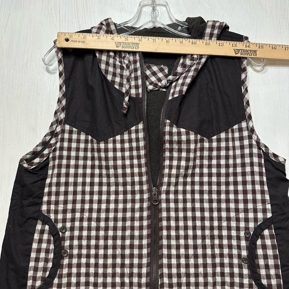 Vintage Japanese Bally Gingham Hooded Vest Brown White Check Cotton Women’s M/L - Picture 2 of 10